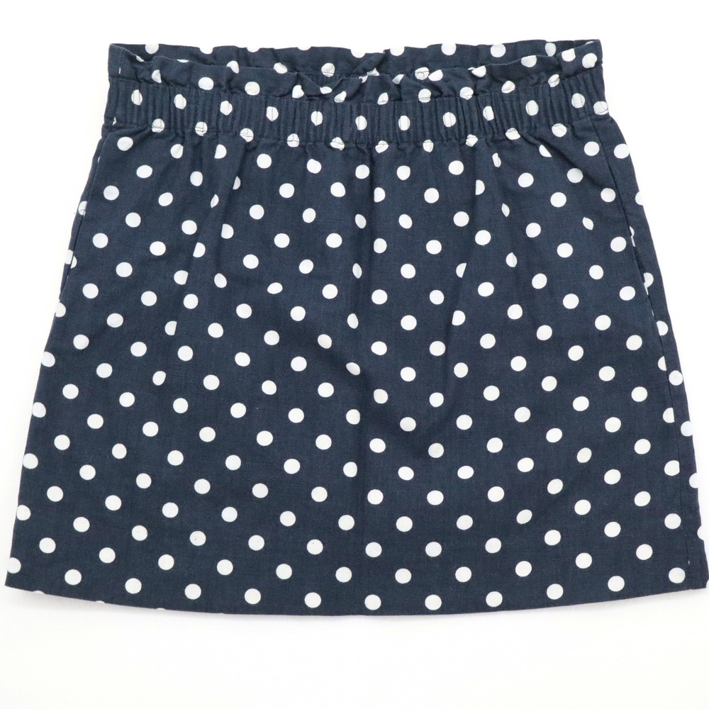 J.Crew Women Sz 6 Navy Blue White Polka Dot Linen Blend Pull On Mini Skirt Lined